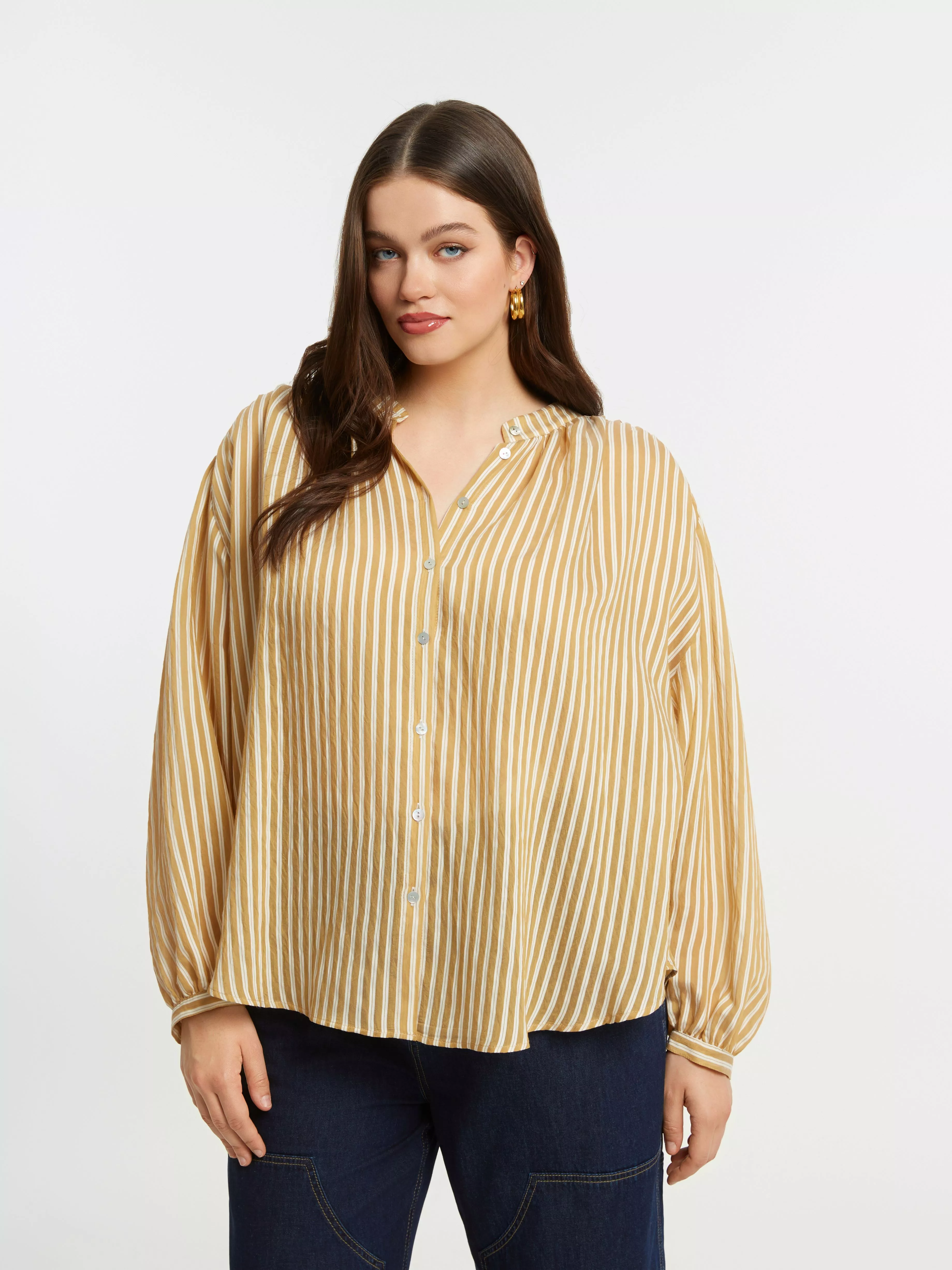 BLOUSE CARAMEL RAYÉE – MAT FASHION – GRANDE TAILLE 44–54