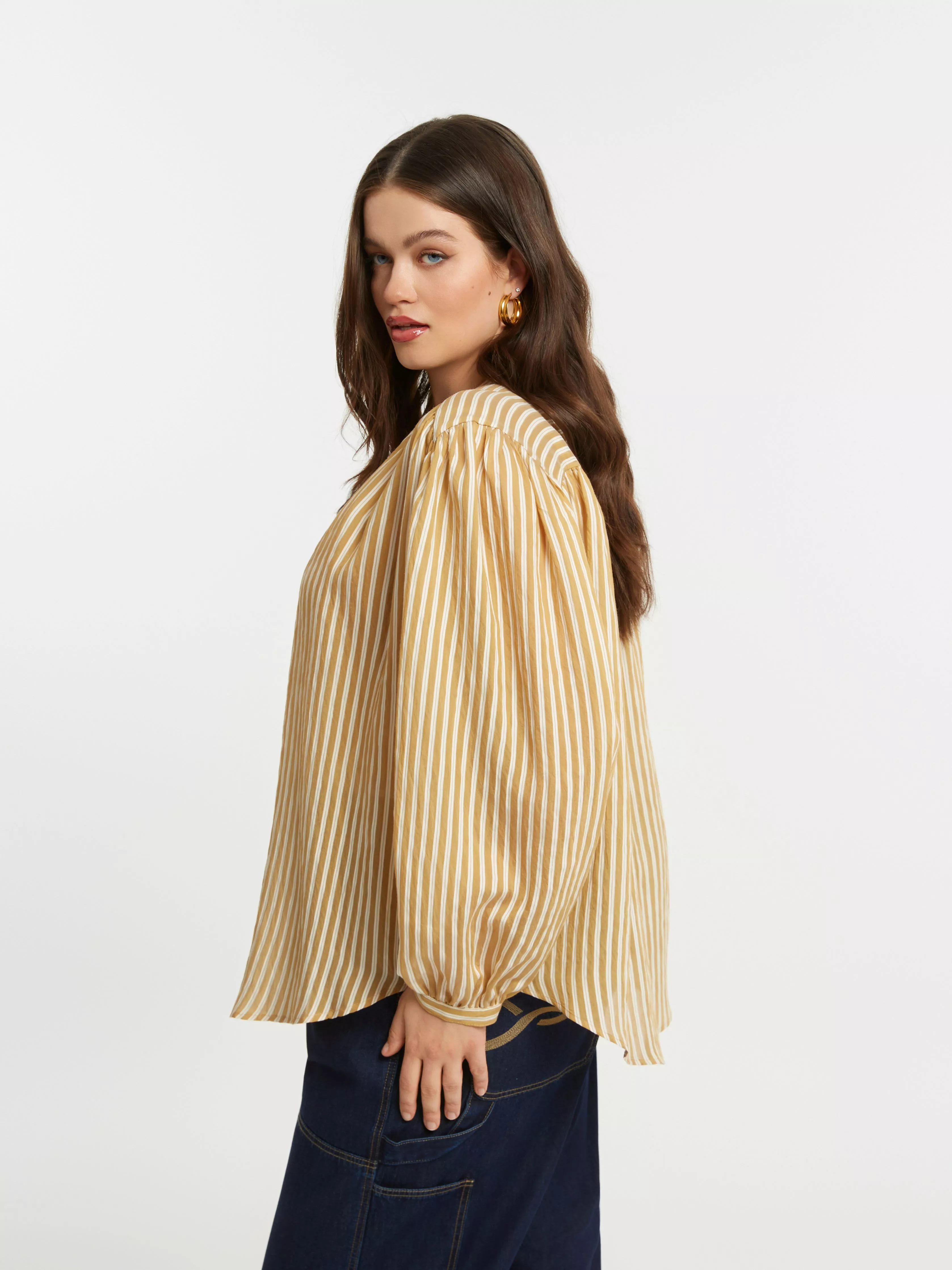 BLOUSE CARAMEL RAYÉE – MAT FASHION – GRANDE TAILLE 44–54