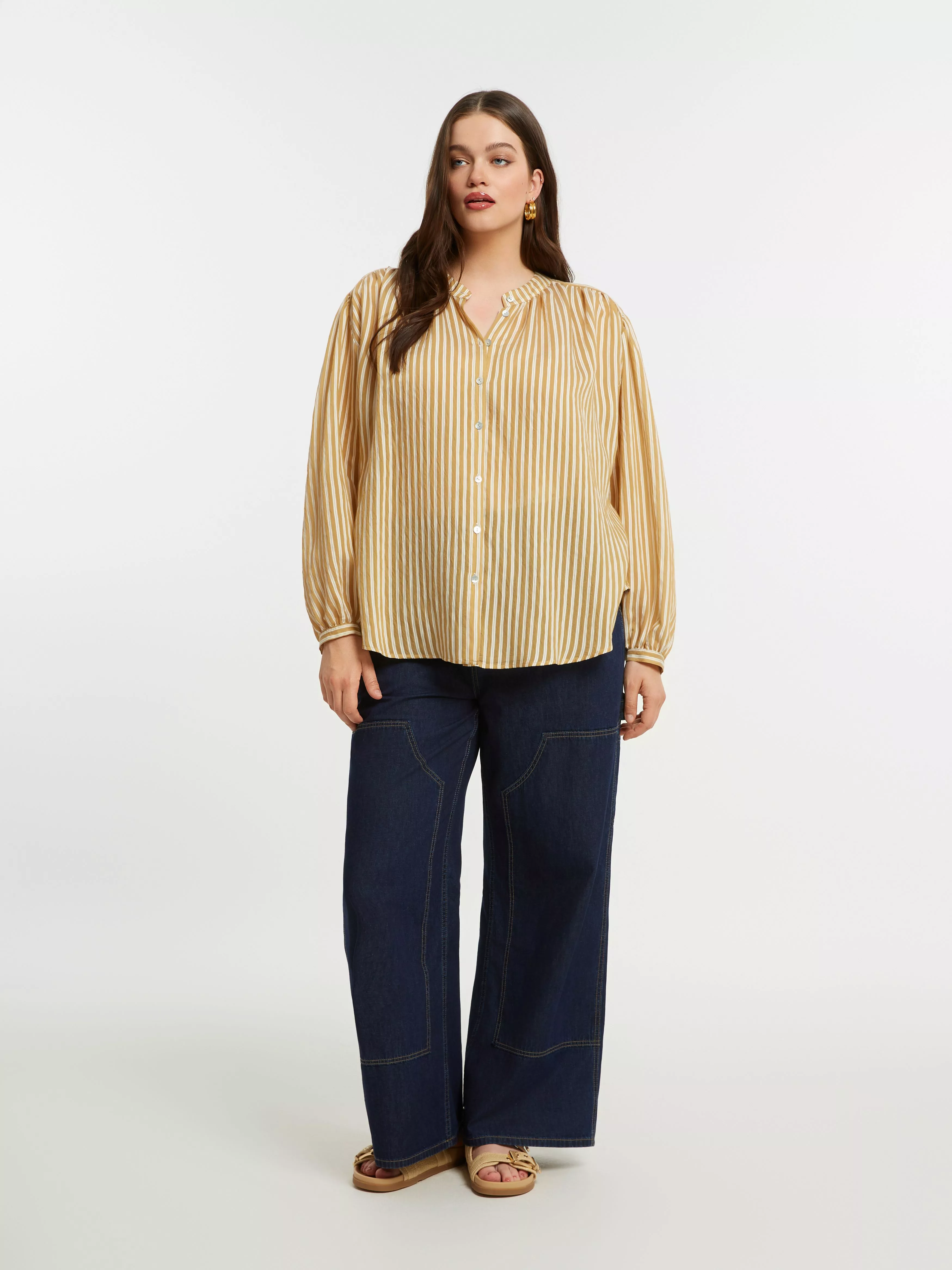 BLOUSE CARAMEL RAYÉE – MAT FASHION – GRANDE TAILLE 44–54