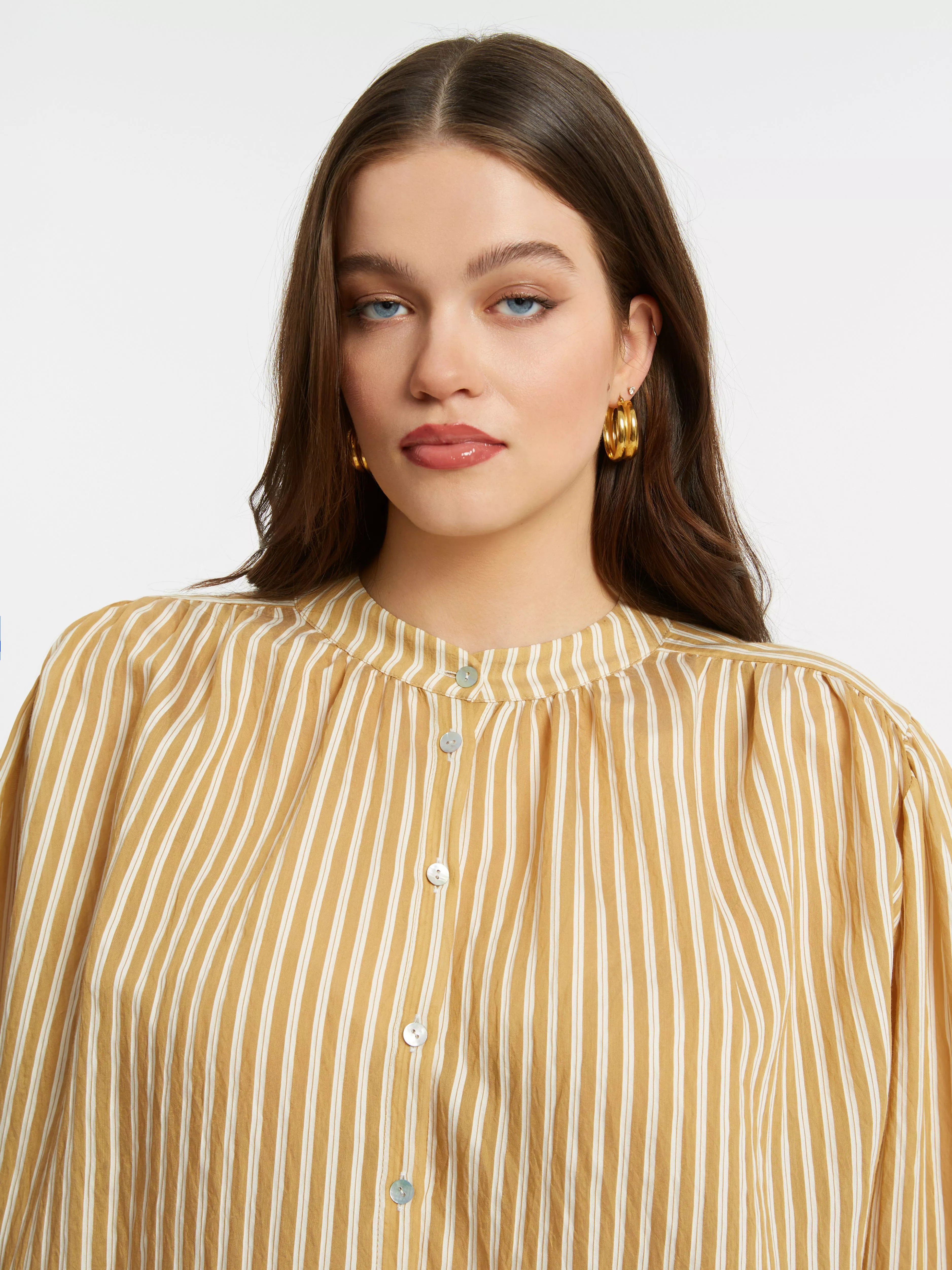 BLOUSE CARAMEL RAYÉE – MAT FASHION – GRANDE TAILLE 44–54