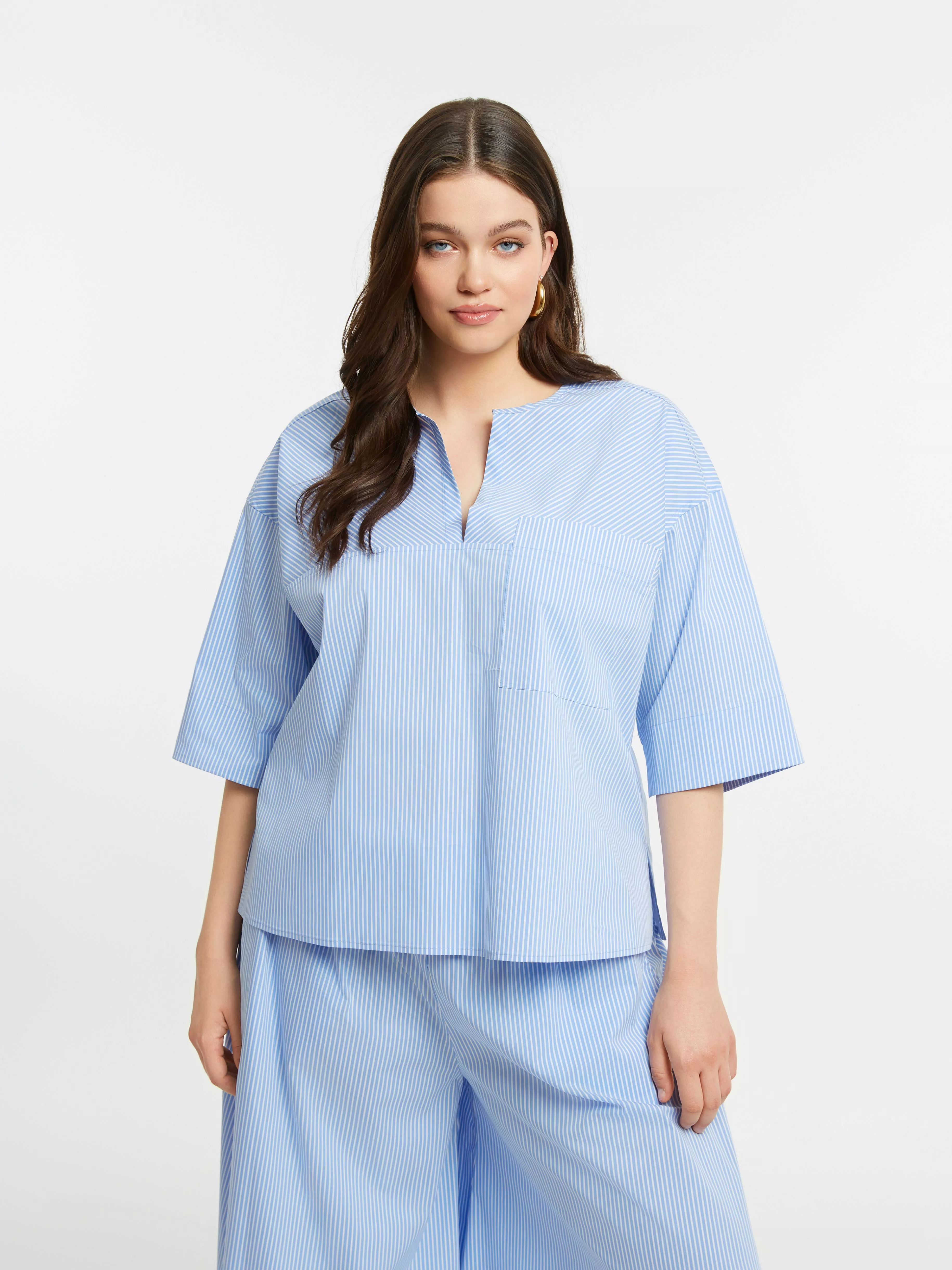 TUNIQUE LIGHT BLUE RAYÉE – MAT FASHION – GRANDE TAILLE 44–54
