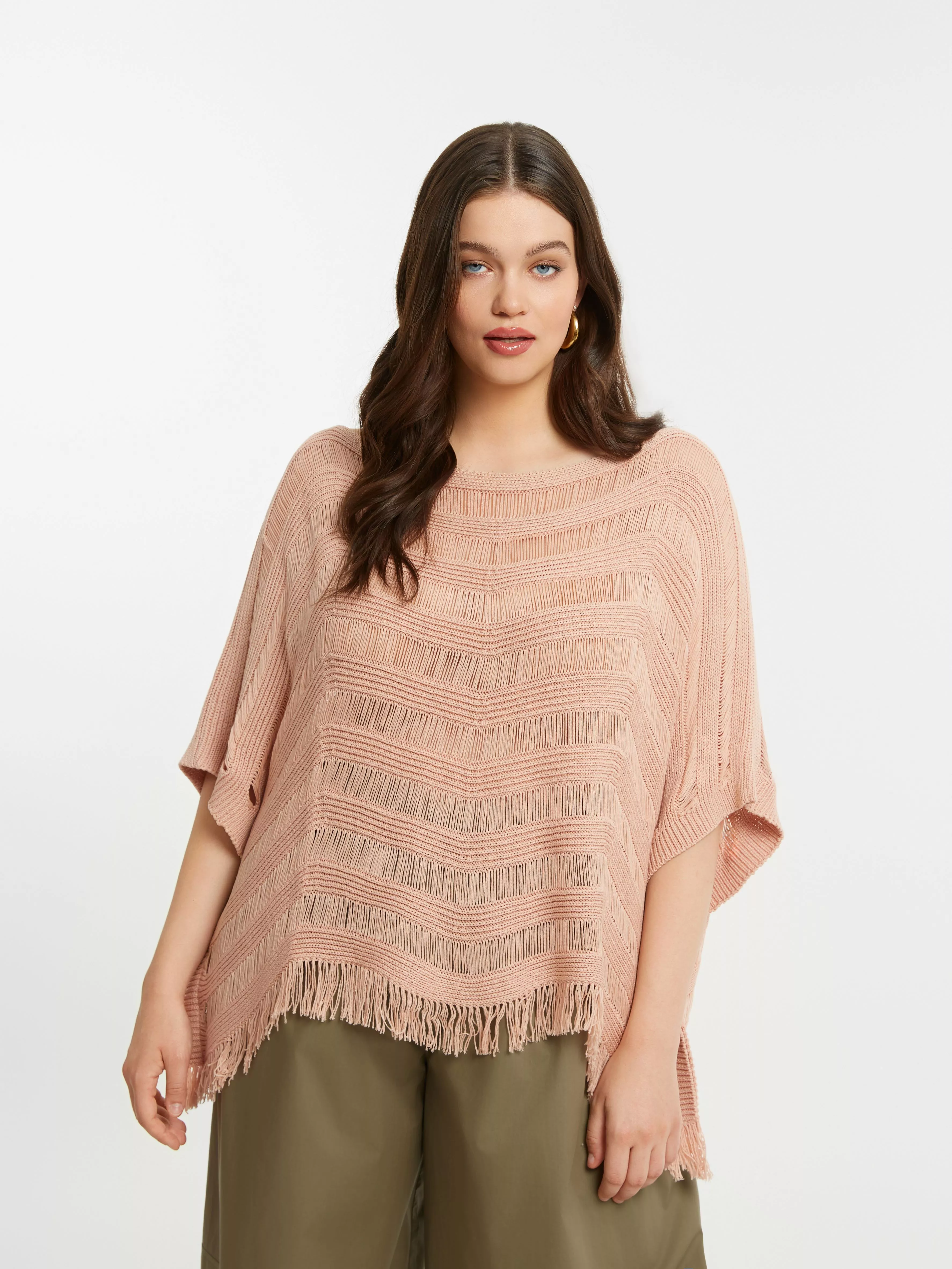 PULL PONCHO MAILLE AJOURÉE – MAT FASHION – GRANDE TAILLE 44–54