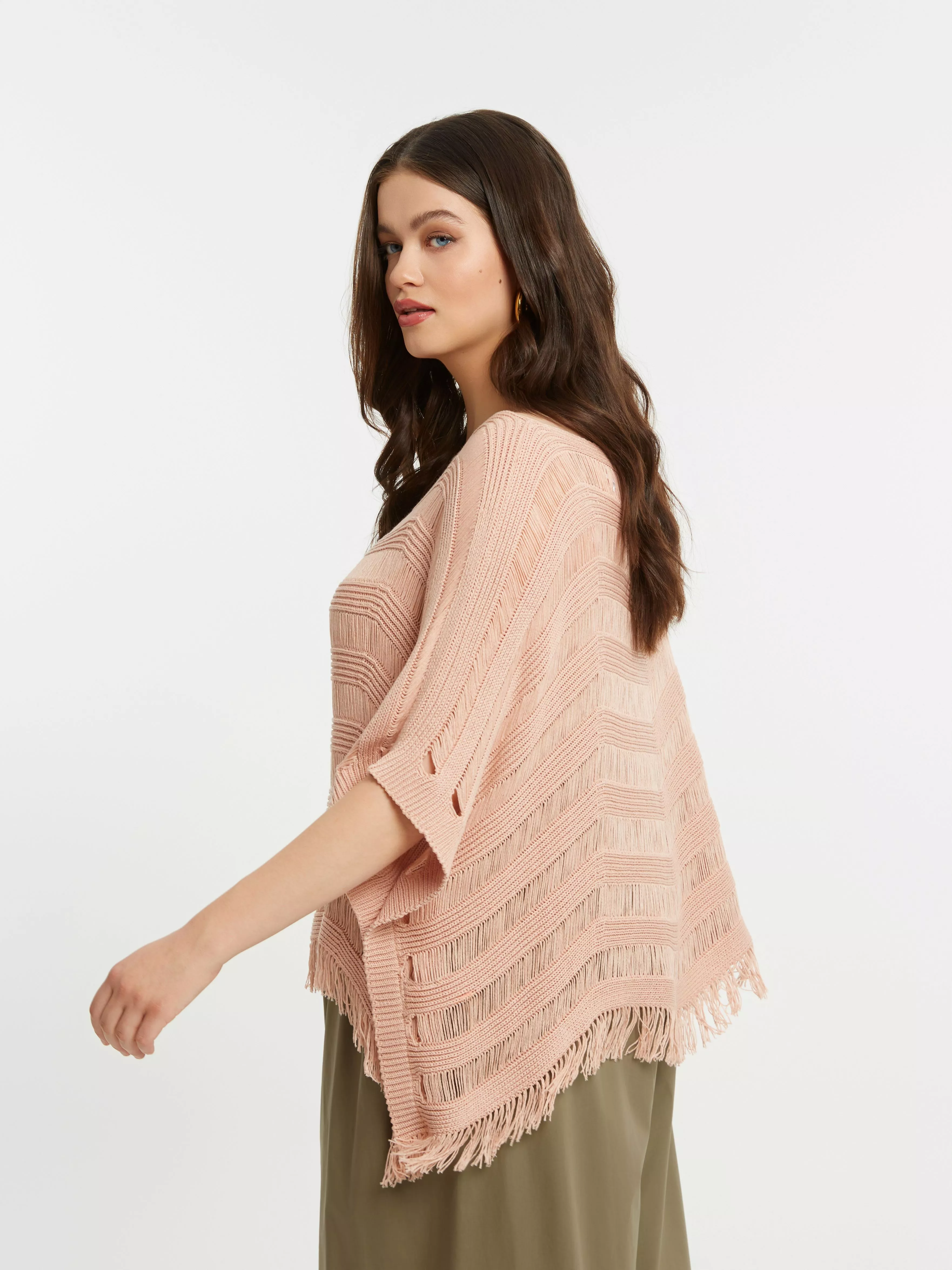 PULL PONCHO MAILLE AJOURÉE – MAT FASHION – GRANDE TAILLE 44–54