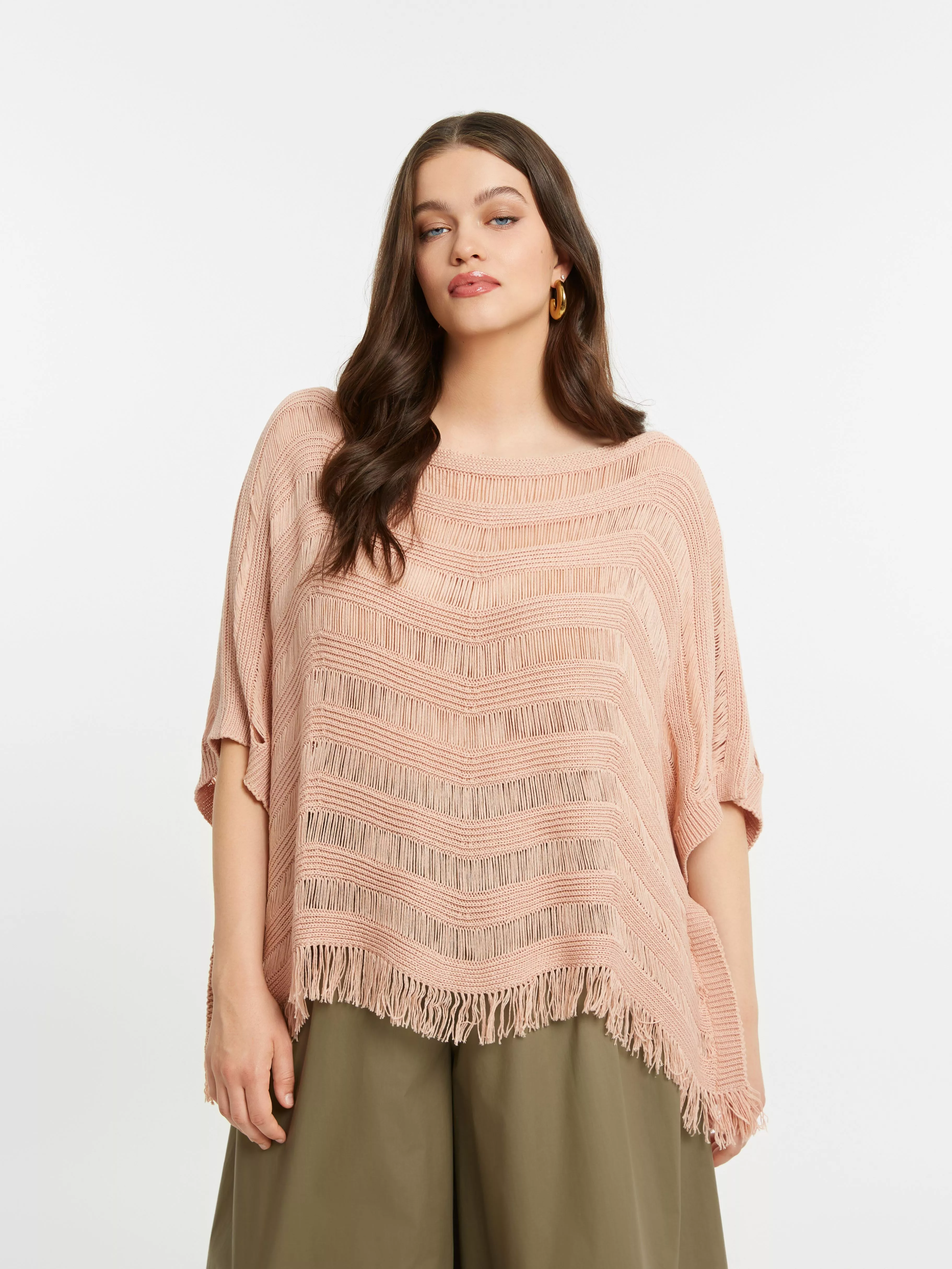 PULL PONCHO MAILLE AJOURÉE – MAT FASHION – GRANDE TAILLE 44–54