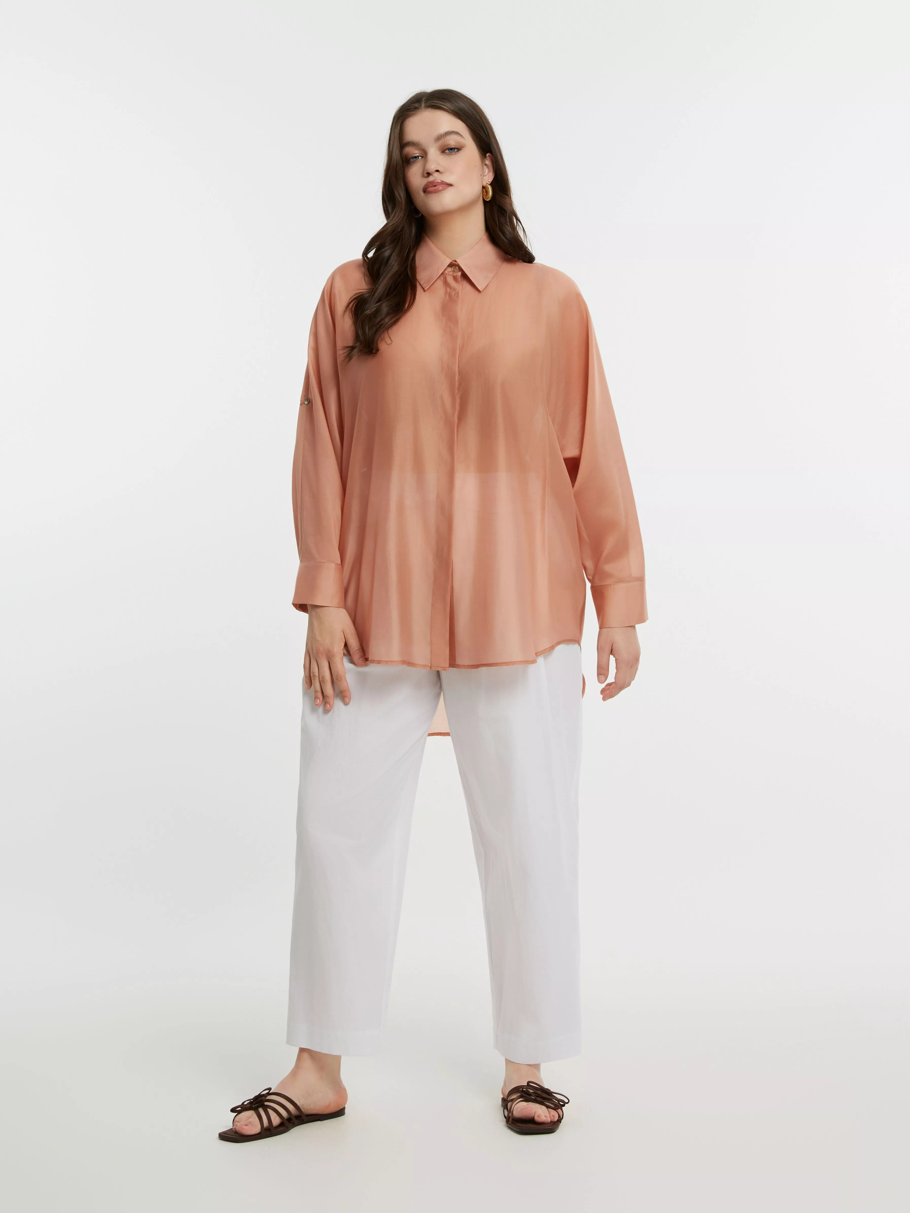 CHEMISE VOLUPTUEUSE PEACH MANCHES LONGUES – MAT FASHION – GRANDE TAILLE 44–54