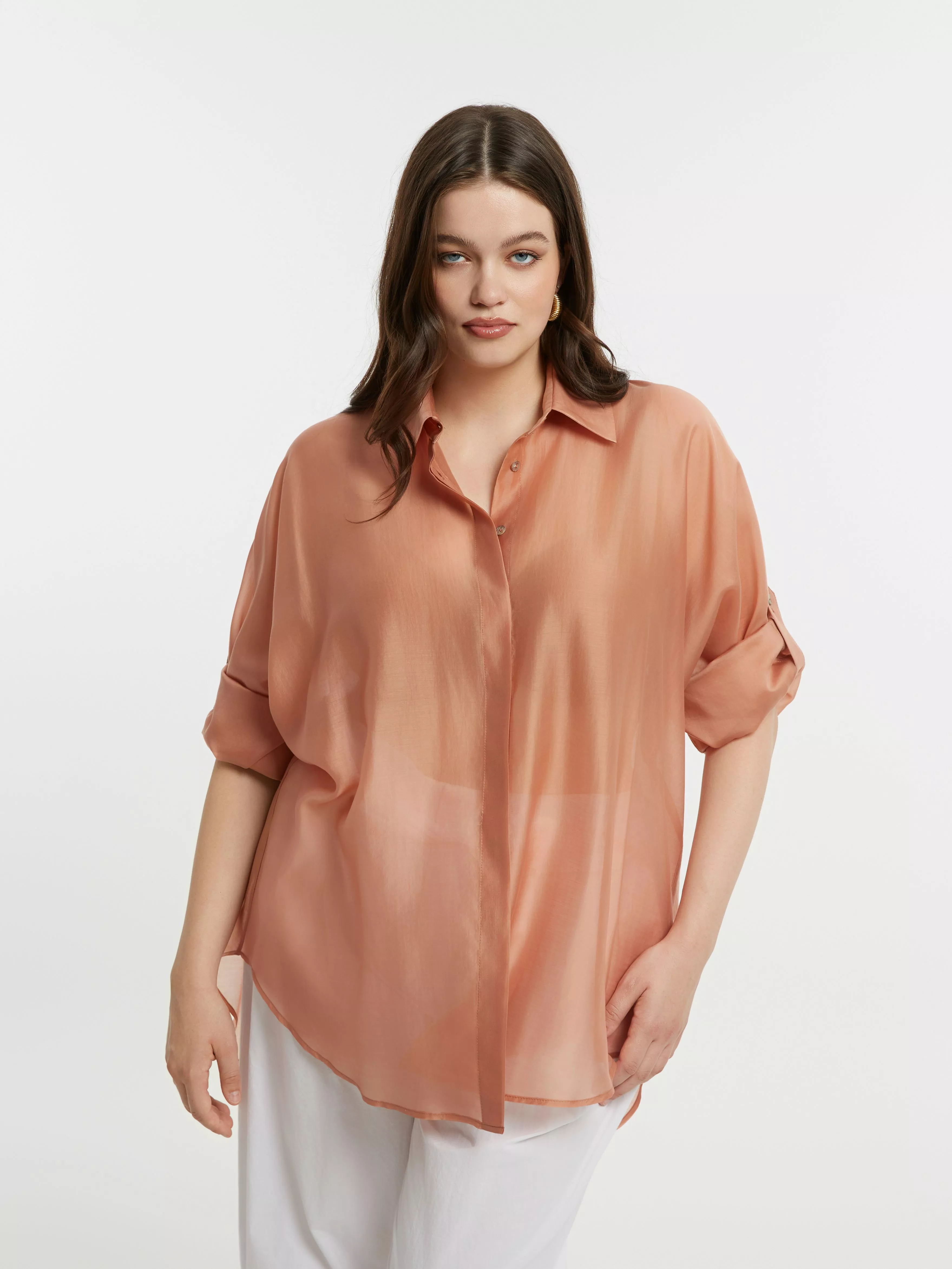 CHEMISE VOLUPTUEUSE PEACH MANCHES LONGUES – MAT FASHION – GRANDE TAILLE 44–54