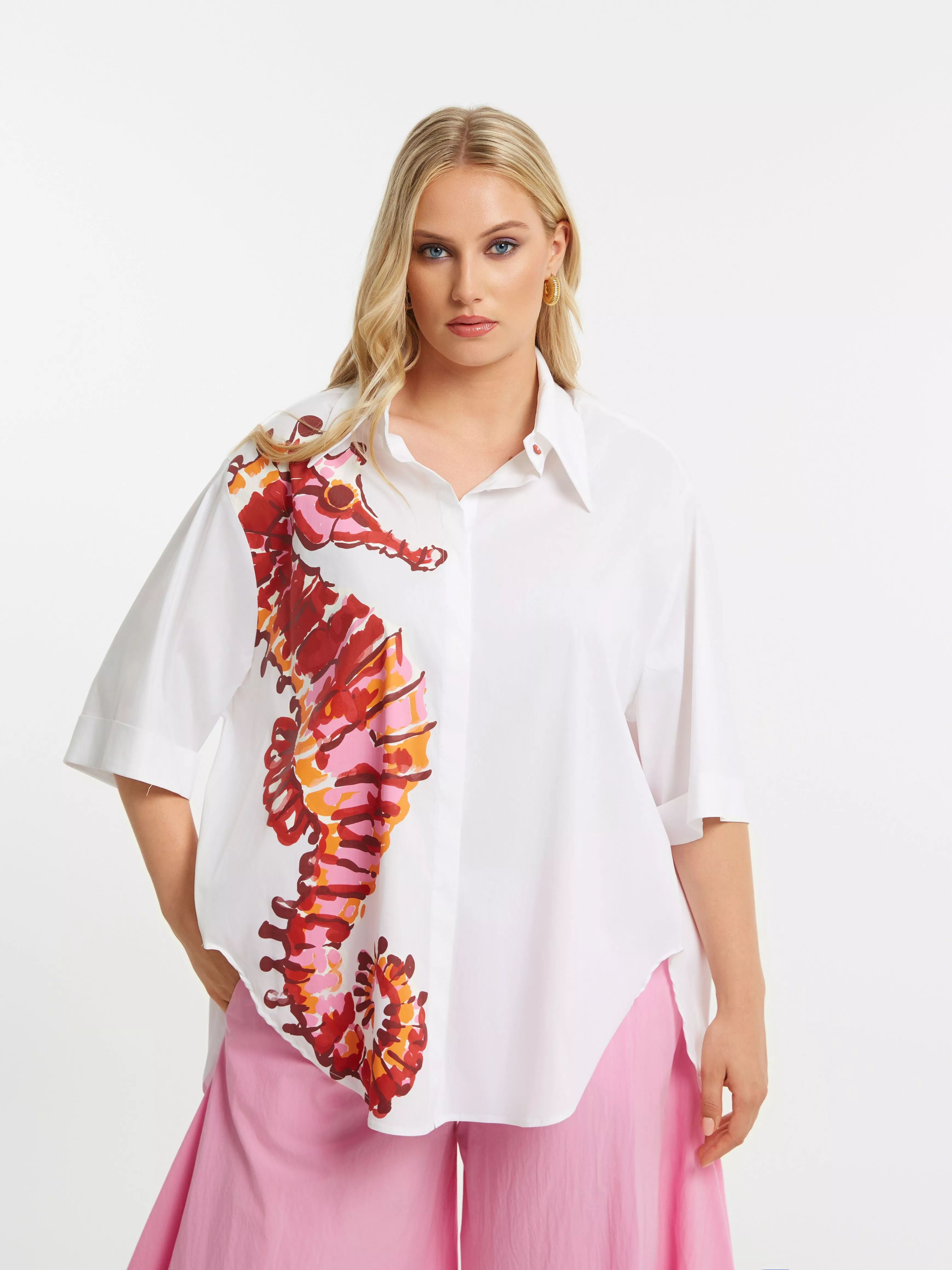 CHEMISE OVERSIZE IMPRIMÉ HIPPOCAMPE – MAT FASHION – GRANDE TAILLE 44–54