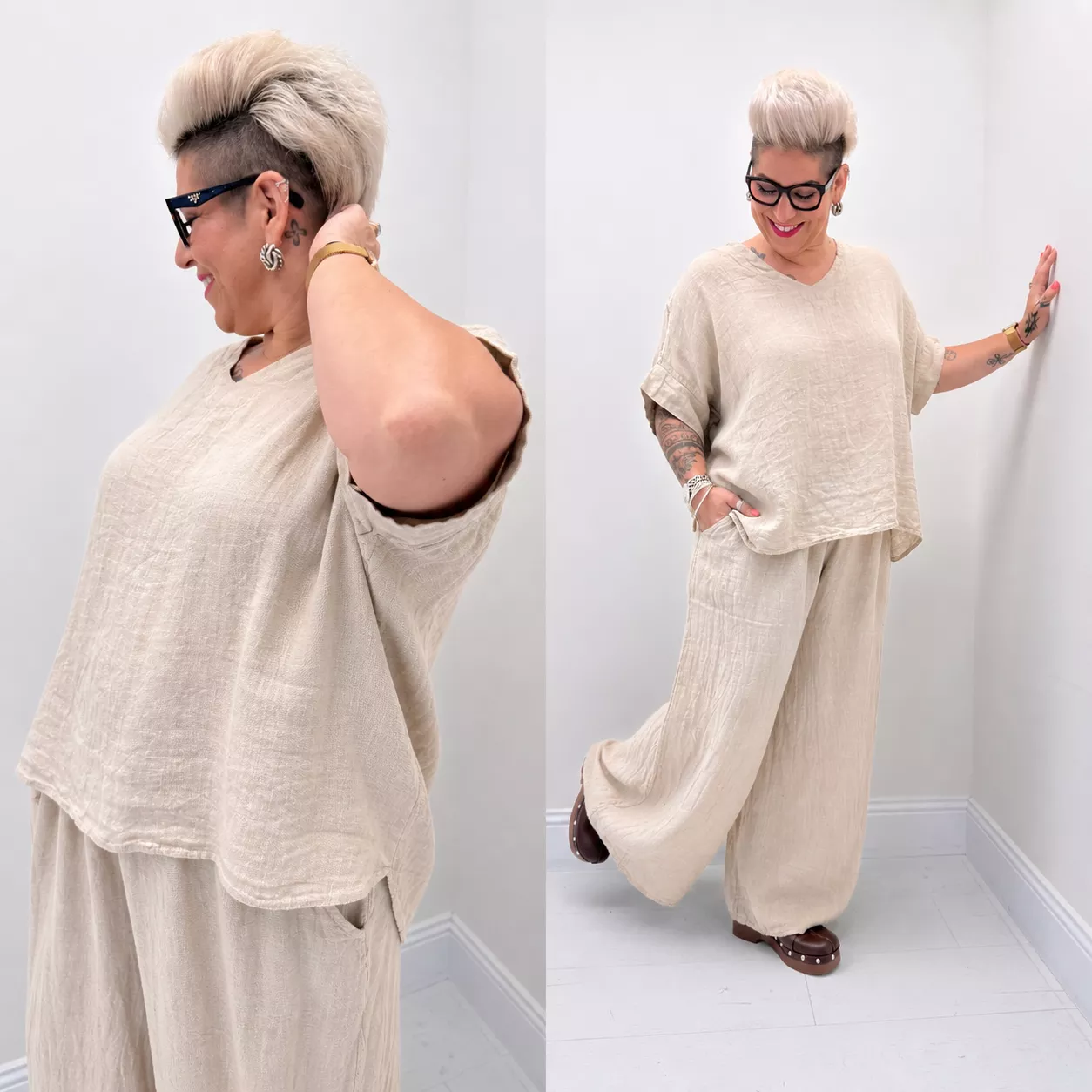 PANTALON LIN – COUPE LARGE – GRANDE TAILLE 44–48