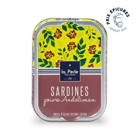 SARDINES AU POIVRE ANDALIMAN – POIDS TOTAL NET 115 G – LA PERLE DES DIEUX 1887