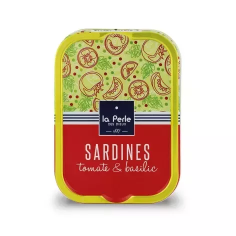 SARDINES À LA TOMATE & AU BASILIC – POIDS TOTAL NET 115 G – LA PERLE DES DIEUX 1887