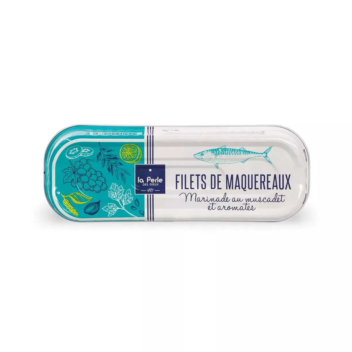 FILETS DE MAQUEREAUX EN MARINADE AU MUSCADET ET AUX AROMATES – POIDS TOTAL NET 176 G – LA PERLE DES DIEUX 1887
