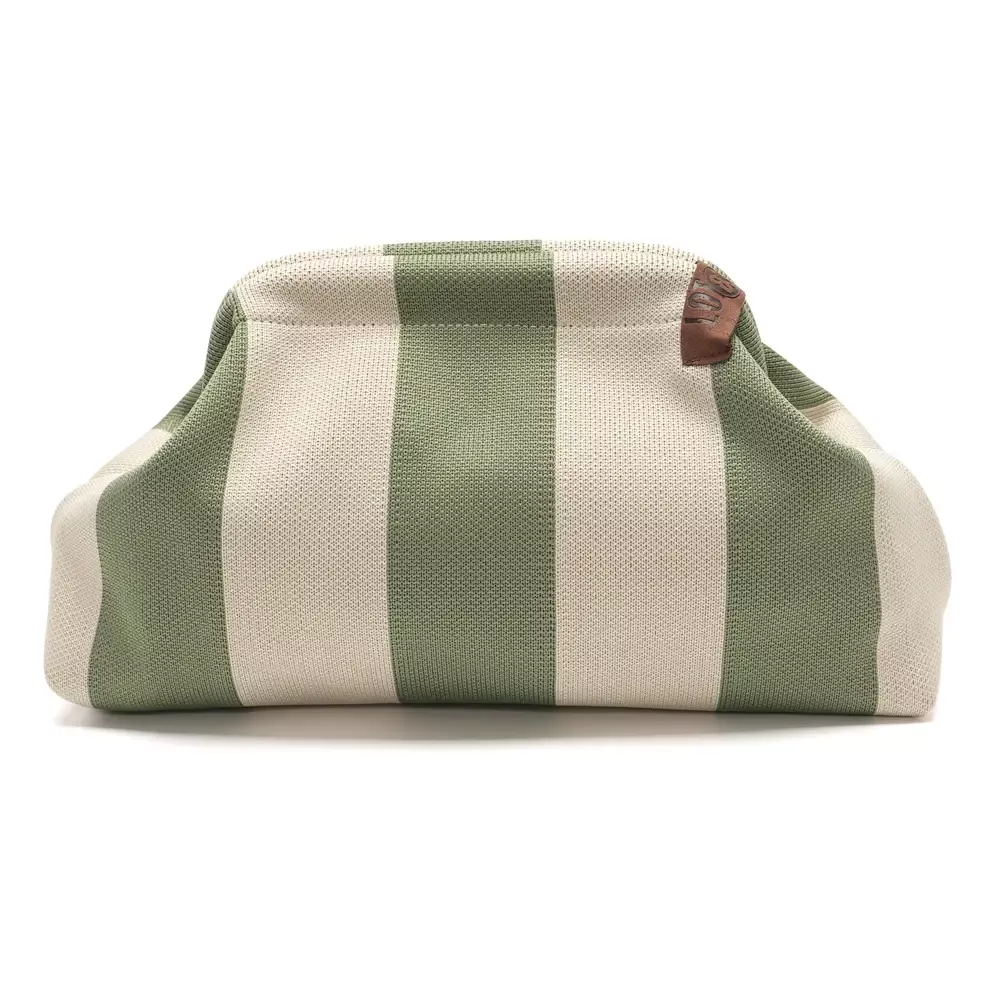 POCHETTE EMMA KAKI ET ÉCRU À LARGES RAYURES – LOT 83