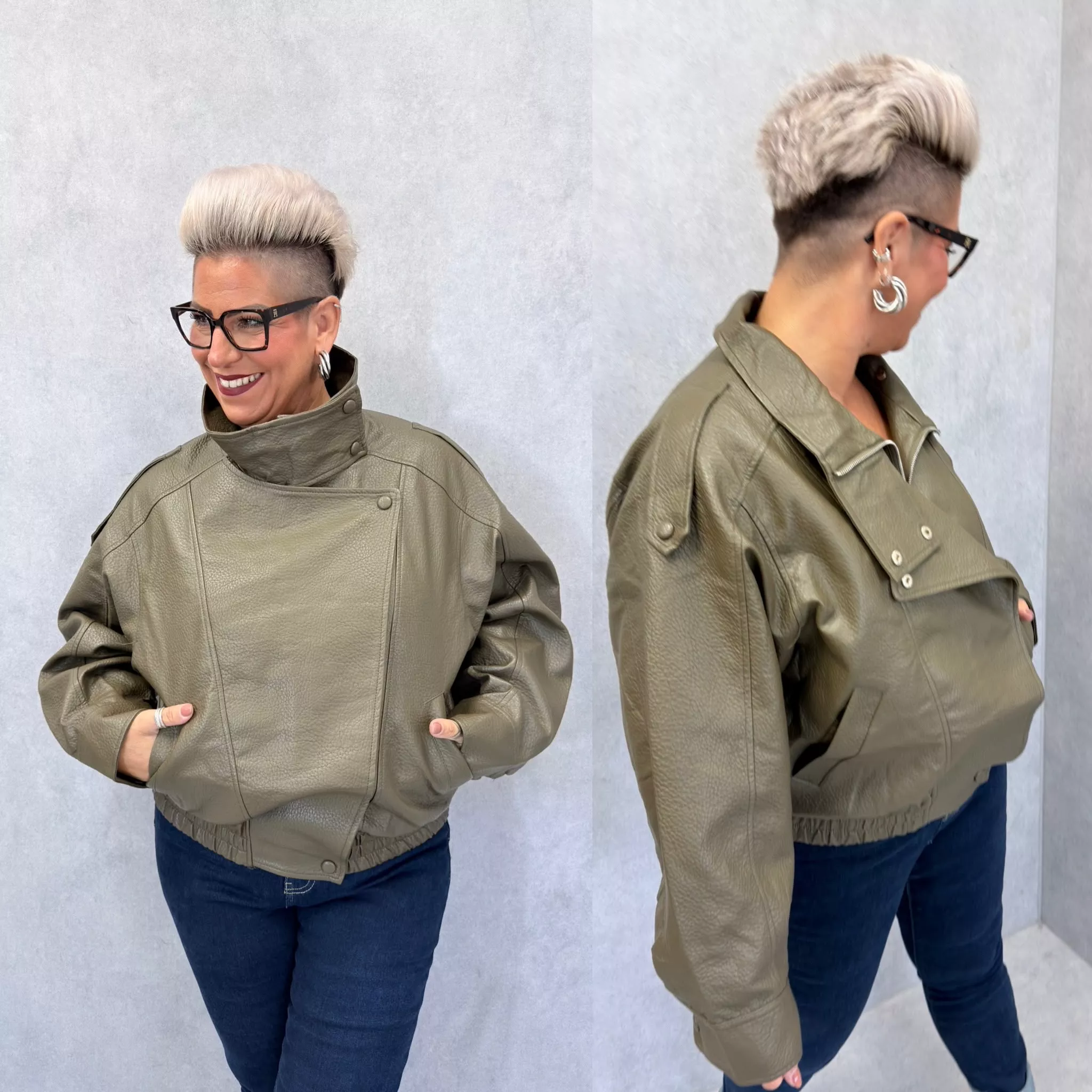 BLOUSON PILOTE HARPER EN SIMILICUIR - PEAFOWL - GRANDE TAILLE 46-48