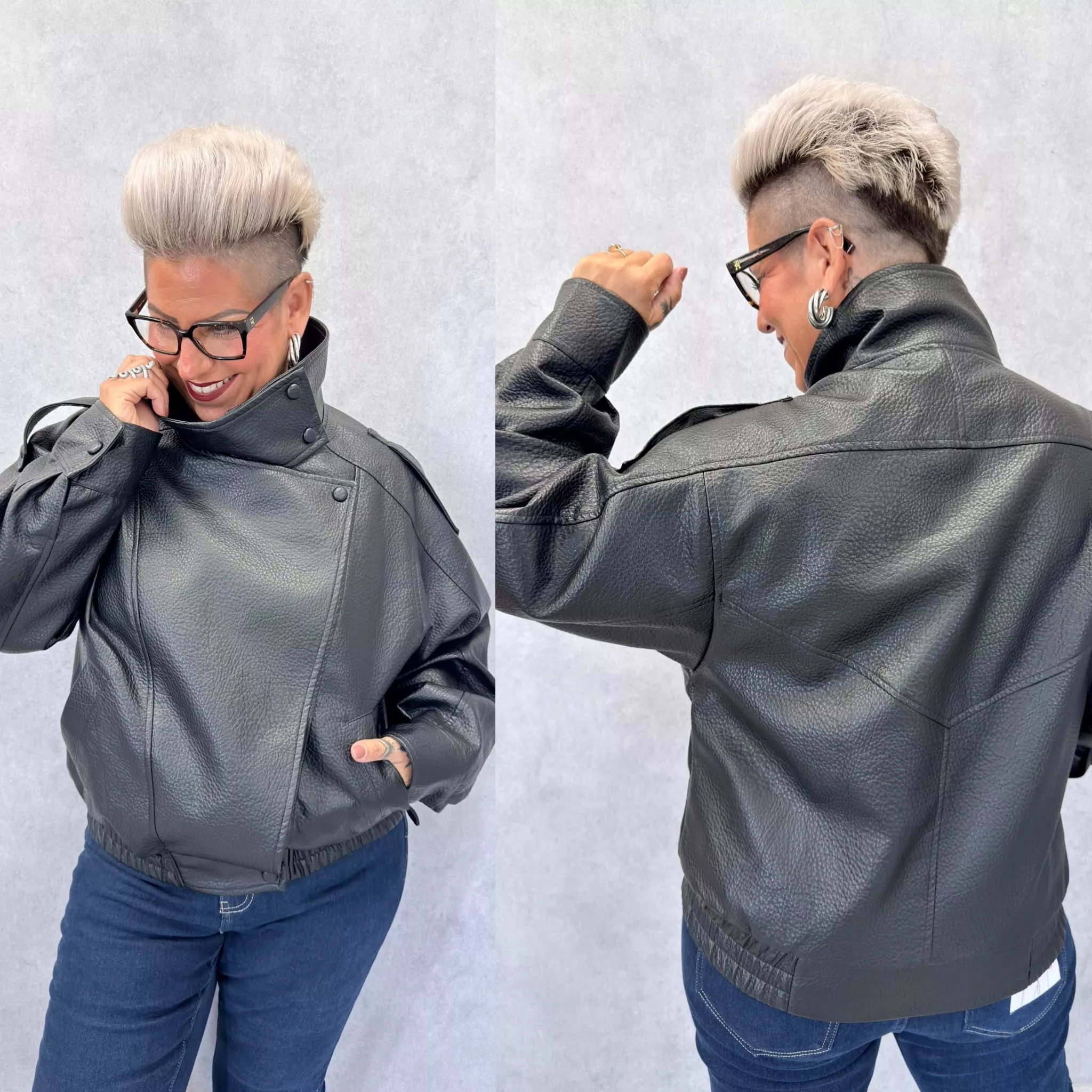 BLOUSON PILOTE HARPER EN SIMILICUIR - PEAFOWL - GRANDE TAILLE 46-48