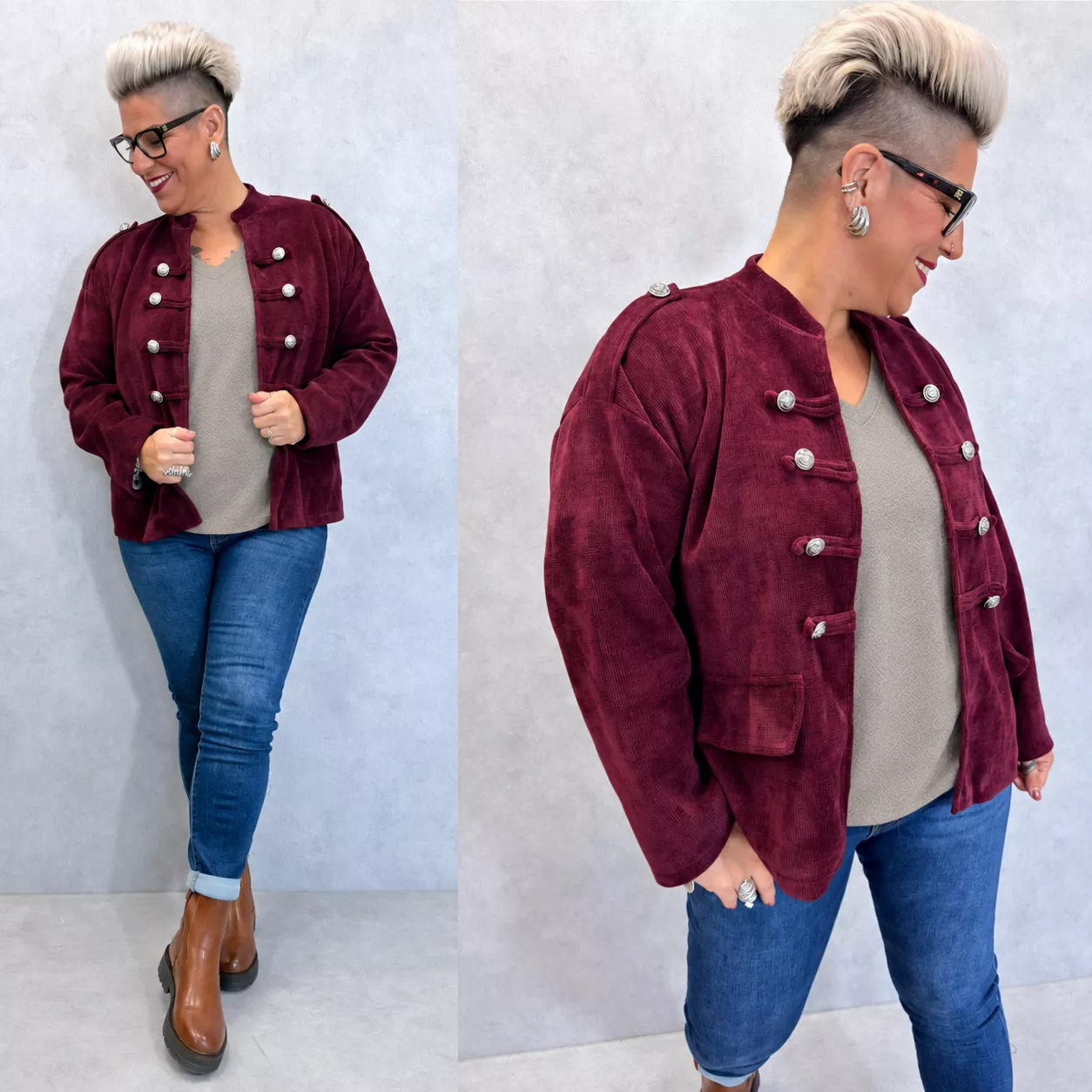 VESTE OFFICIER EN VELOURS - GRANDE TAILLE 46-48