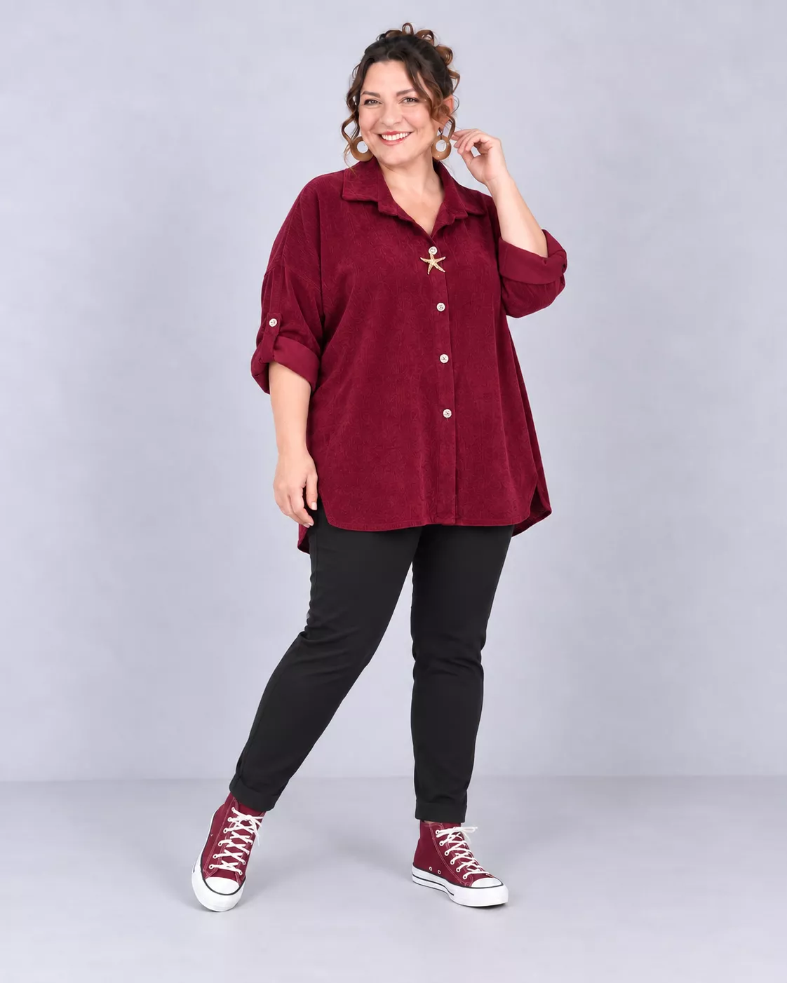 CHEMISE LONGUE INES EN VELOURS CÔTELÉ - GRANDE TAILLE 50-52