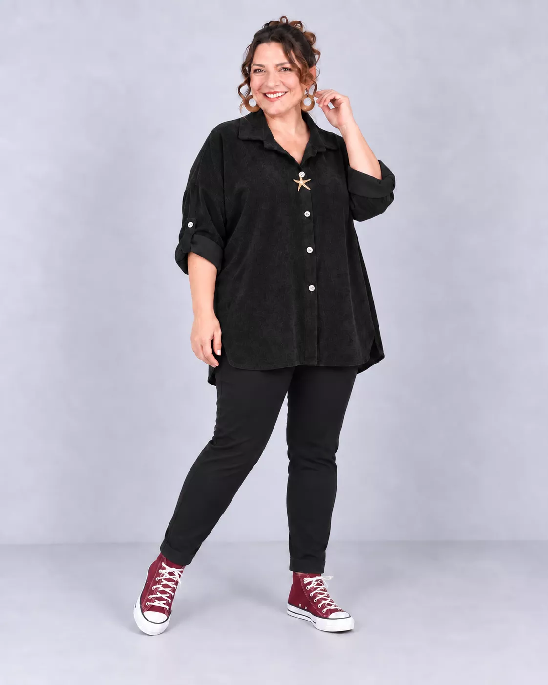 CHEMISE LONGUE INES EN VELOURS CÔTELÉ - GRANDE TAILLE 50-52