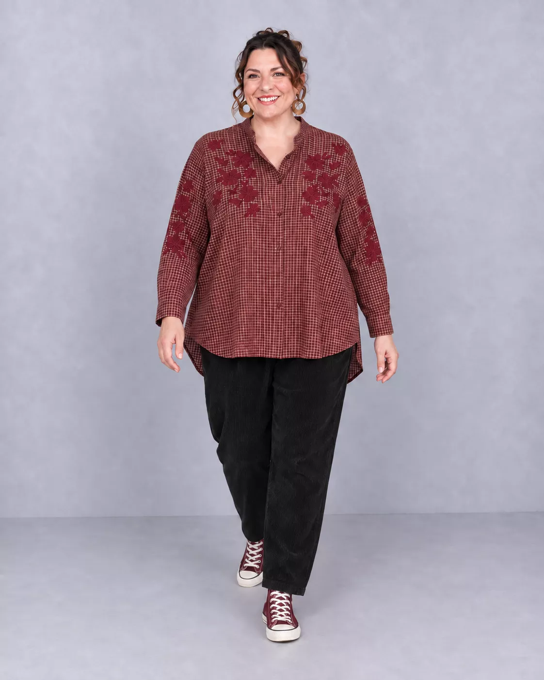 CHEMISE LONGUE CASANDRA À CARREAUX - MINA ROSA - GRANDE TAILLE 48-52