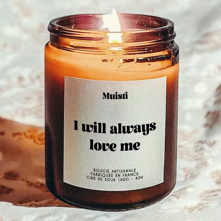 BOUGIE PARFUMÉE – I WILL ALWAYS LOVE ME – BOIS PRÉCIEUX – 160 G – MUISTI