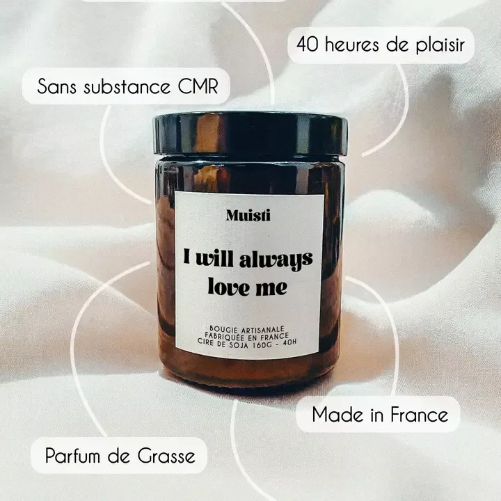 BOUGIE PARFUMÉE – I WILL ALWAYS LOVE ME – MUSC BLANC – 160 G – MUISTI