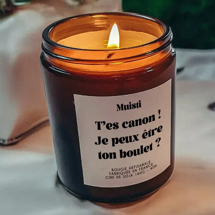 DUFTKERZE – T’ES CANON ! JE PEUX ÊTRE TON BOULET ? – WEISSER MOSCHUS – 160 G – MUISTI