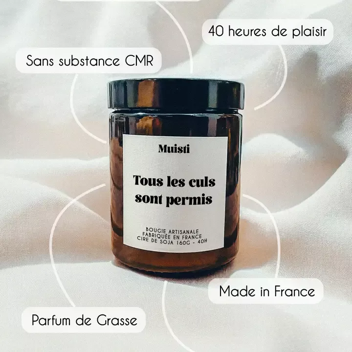 BOUGIE PARFUMÉE – TOUS LES CULS SONT PERMIS – FLEUR D’ORANGER – 160 G – MUISTI