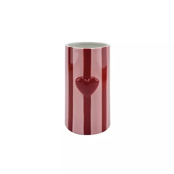VASE AUS KERAMIK – STREIFEN UND ROTES HERZ – OPJET PARIS