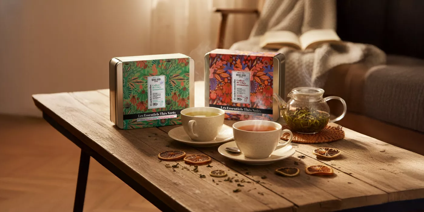 COFFRET DE THÉS NOIRS – LES ESSENTIELS 45 INFUSETTES 90 G – QUAI SUD