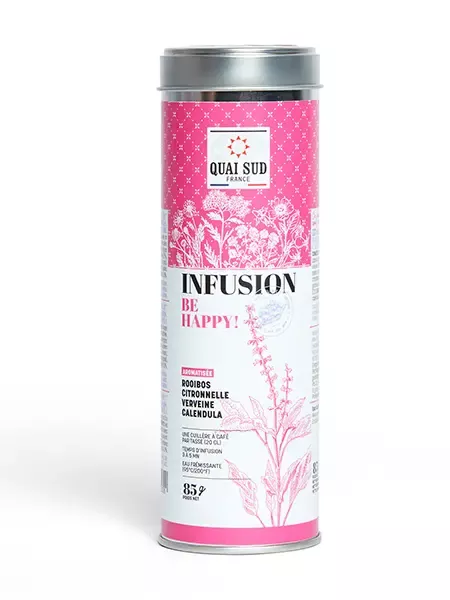 INFUSION – BE HAPPY ROOIBOS CITRONNELLE VERVEINE CALENDULA 85 G – QUAI SUD