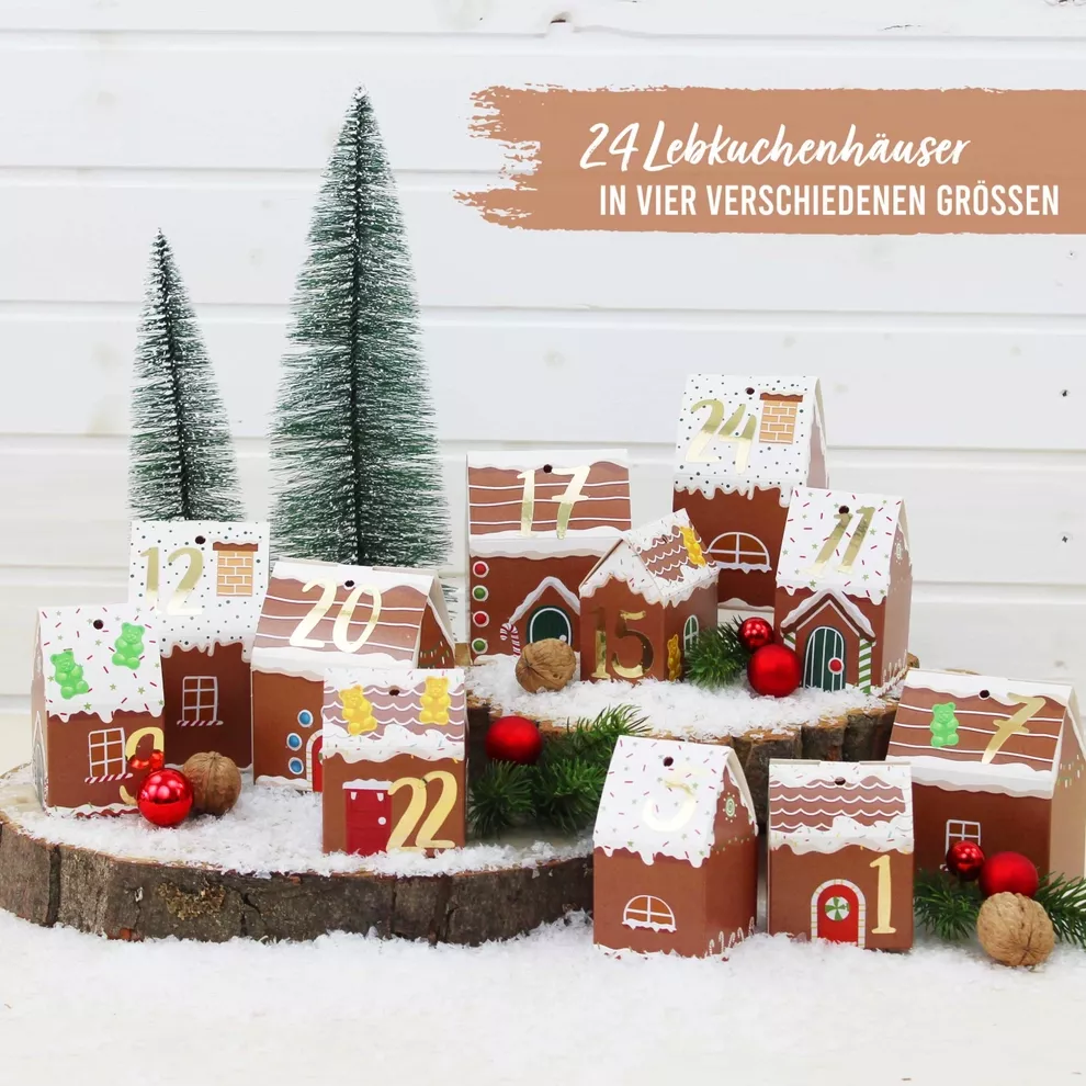 ADVENTSKALENDER ZUM SELBSTBEFÜLLEN – LEBKUCHENHÄUSER – PAPIERDRACHEN