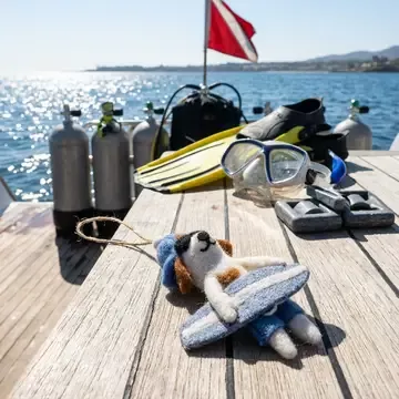 DÉCORATION À SUSPENDRE EN FEUTRE – CHIEN SURFEUR – FELT SO GOOD